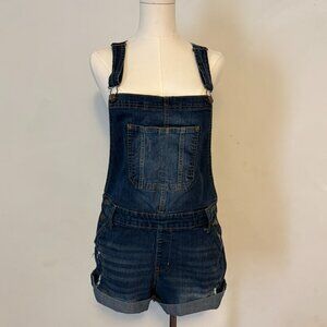 Jordache Women XL Vintage Distressed Overall 90s Style Roll Cuff Denim Shortall